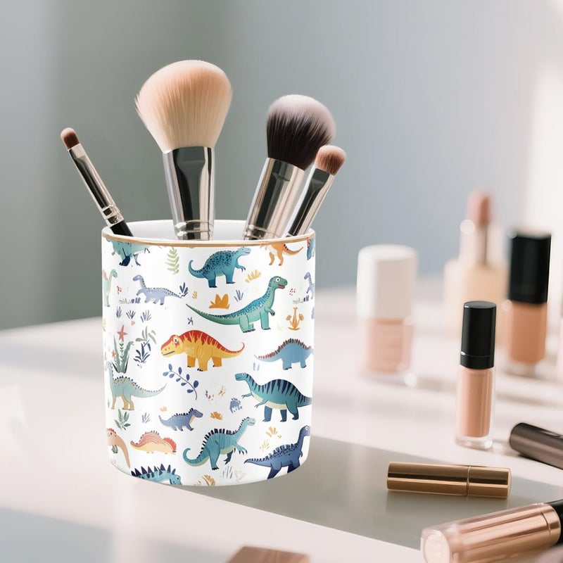 WAVEYU Pen Holder, Pencil Cup for Desk, Cute Makeup Brush Holder, Durable Ceramic Organizer Decor for Room, Office, Classroom, Cute Dinosaur Pattern - Image 3
